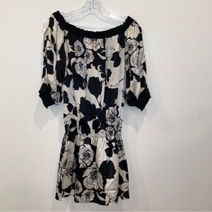 Floral Off-Shoulder Dress - Black and White